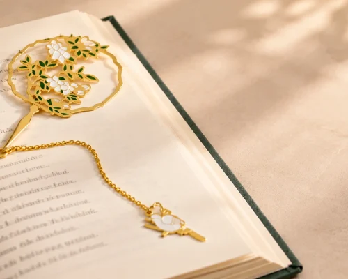 custom floral metal bookmark open book