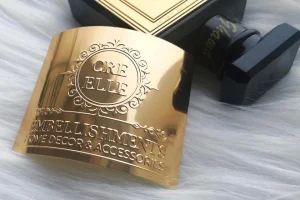gold embossed perfume bottle metal label packaging