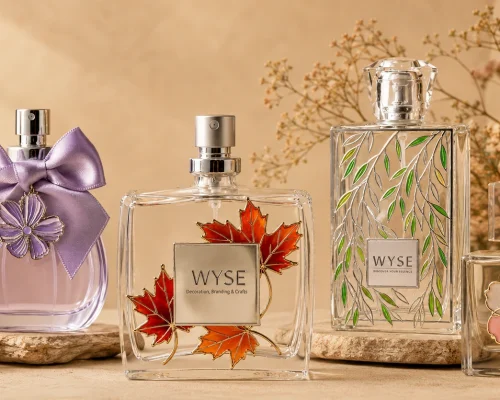 nature inspired enamel metal labels perfume packaging cover