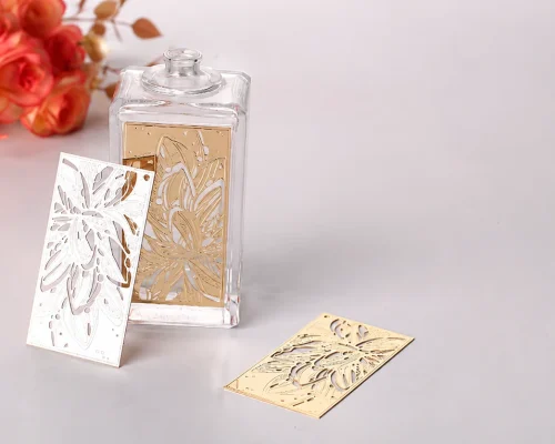 perfume bottle metal label display