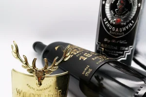 premium gold wine bottle emblem display