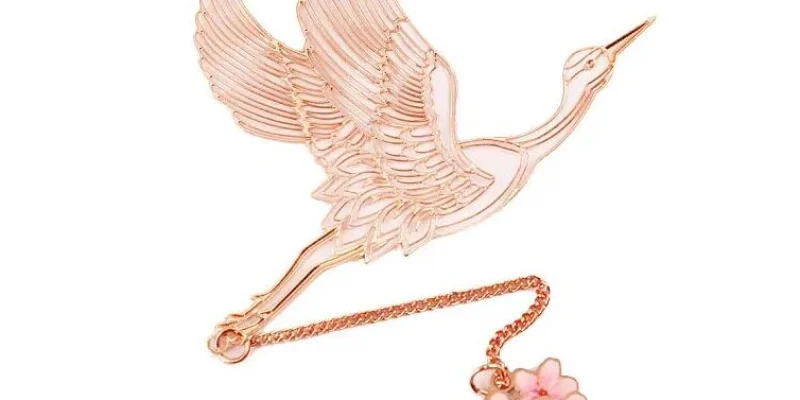 rose gold crane metal bookmark flower charm square